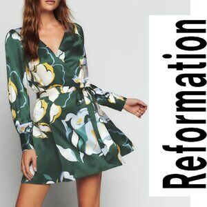 Reformation Chrisley 100% Silk Wrap Dress